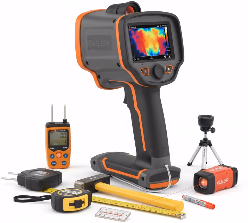 Expert bâtiment en diagnostic sur site, caméra thermique en main